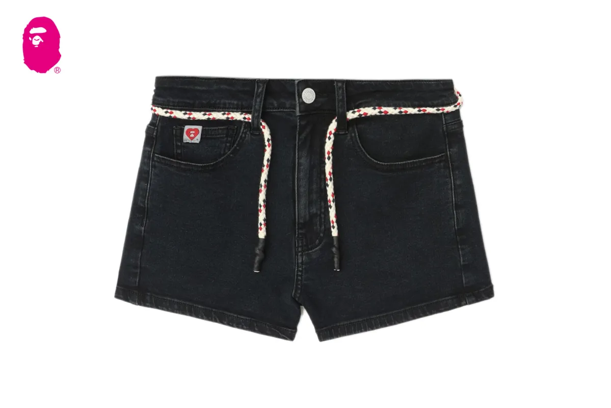 HEART BADGE SKINNY DENIM SHORTS #2 made by Bape