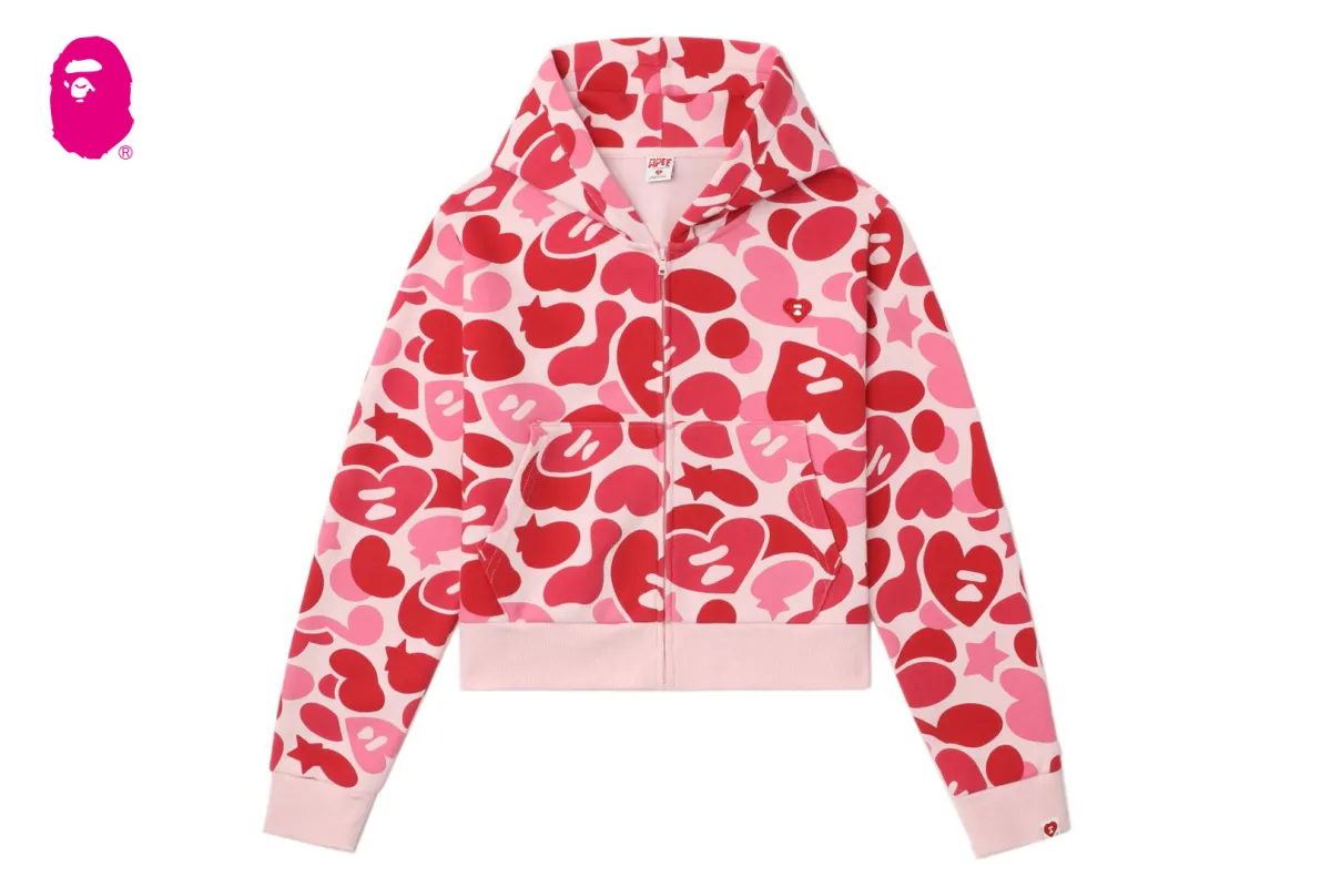 HEART BADGE CAMO HOODED ZIP UP SWEATER made by Bape