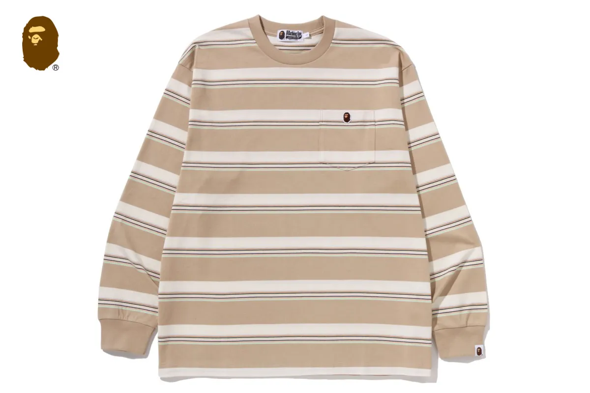 STRIPE ONE POINT RELAXED FIT POCKET LS TEE sold by Bape