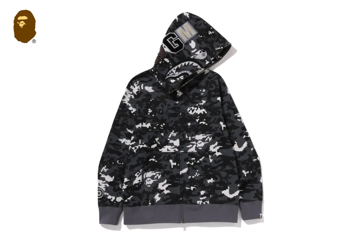 MULTI PIXEL CAMO SHARK REGULAR FIT FULL ZIP HOODIE sold by Bape