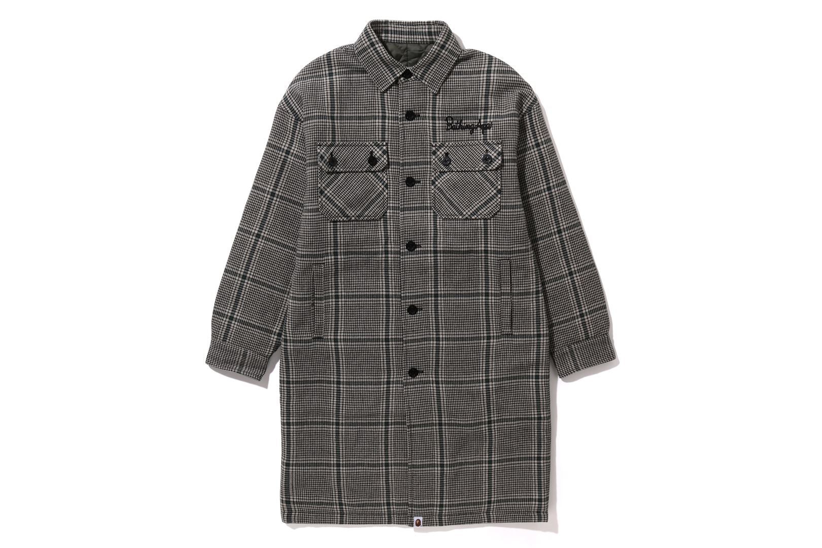 BAPE EMBROIDERY LOGO CHECK LONG SHIRT COAT sold by Bape