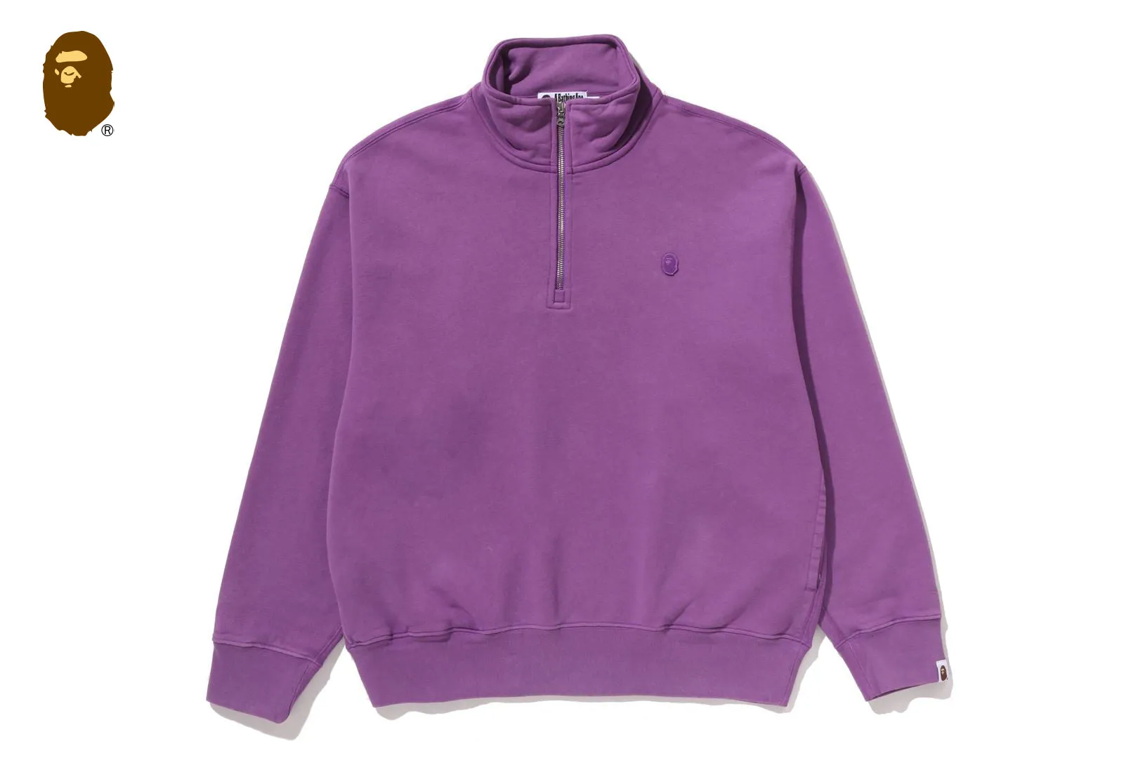GARMENT DYE ONE POINT HALF ZIP RELAXED FIT CREWNECK SWEATSHIRT sold by Bape