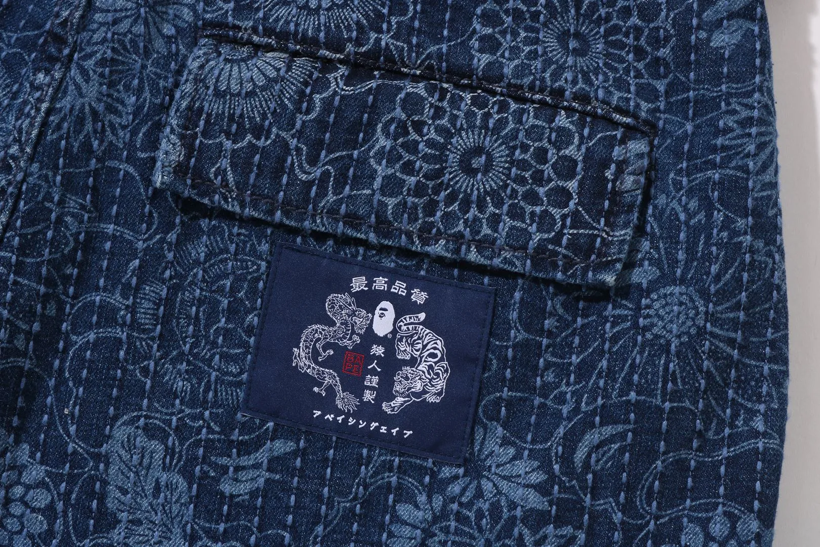 JAPANESE INDIGO ART CAMO JUNGLE DENIM RELAXED FIT CARGO SHORTS sold by Bape product image thumbnail 5
