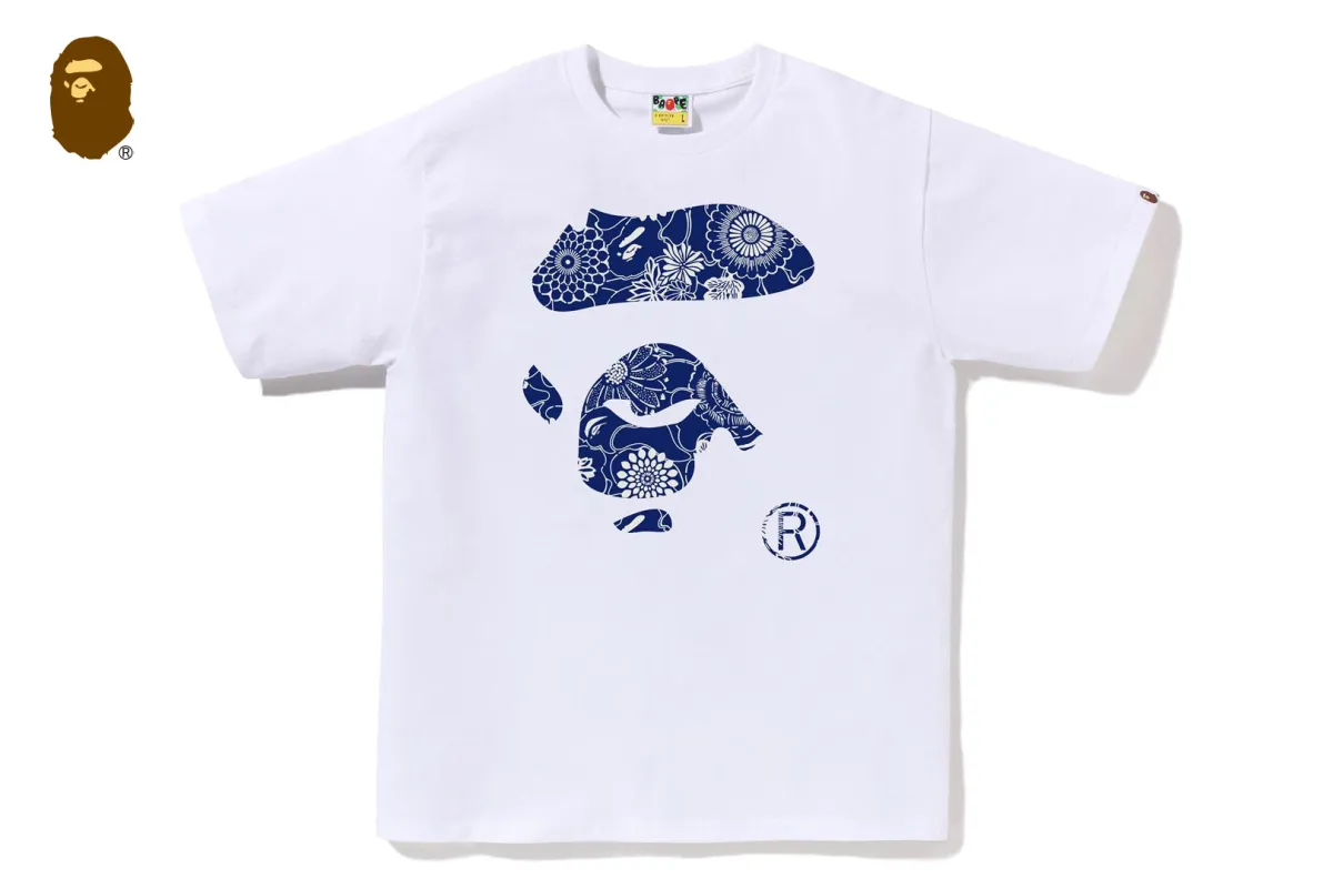 JAPANESE INDIGO ART CAMO APE FACE TEE made by Bape