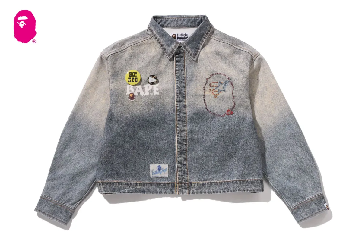 FAKE PRINT MULTI LOGO DENIM CROPPED SHIRT made by Bape