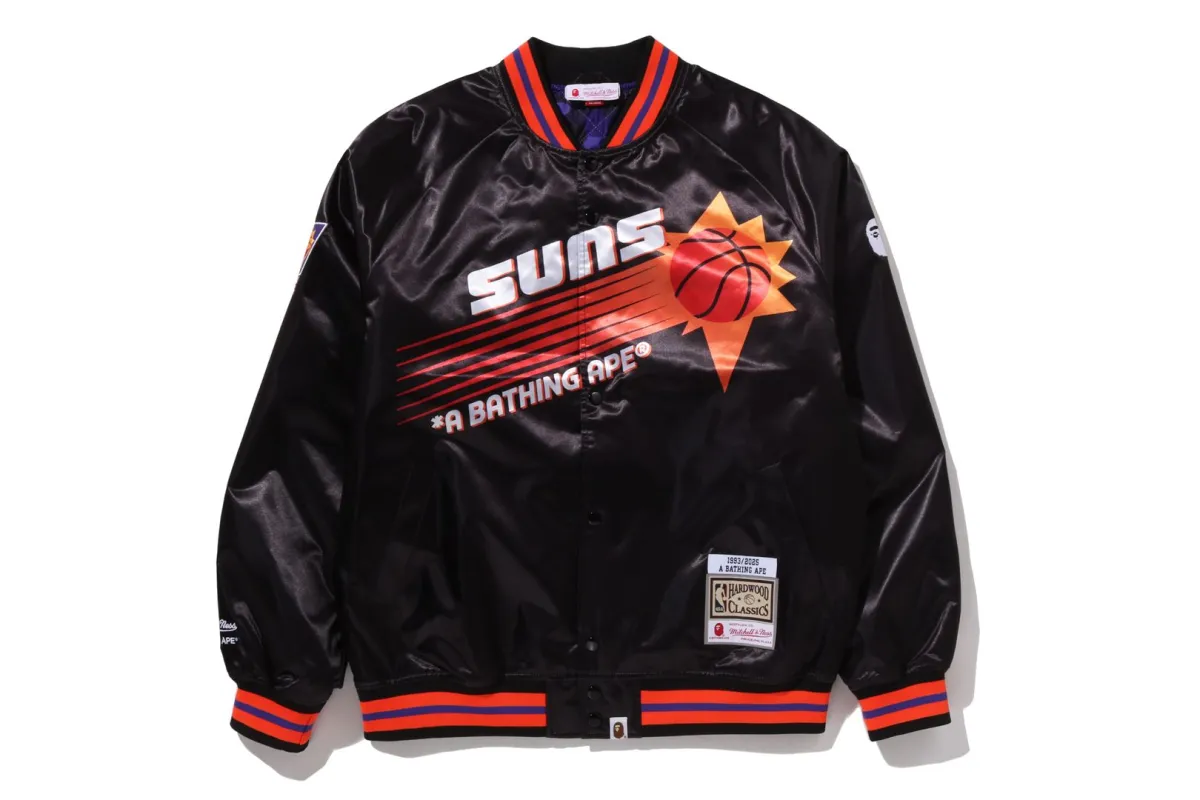 【 BAPE X M&N NBA 】PHOENIX SUNS SATIN JACKET made by Bape