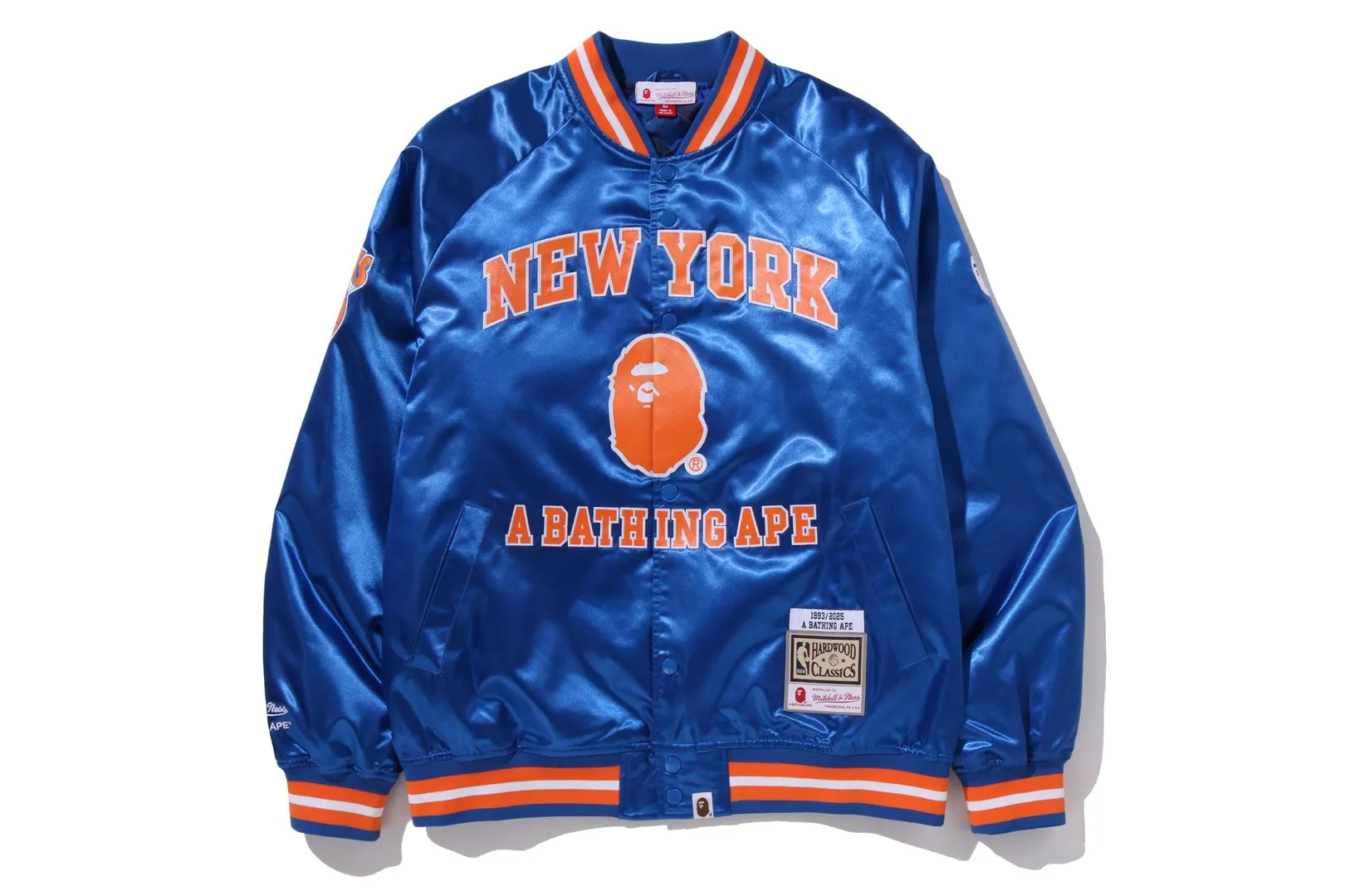 【 BAPE X M&N NBA 】NEW YORK KNICKS SATIN JACKET sold by Bape