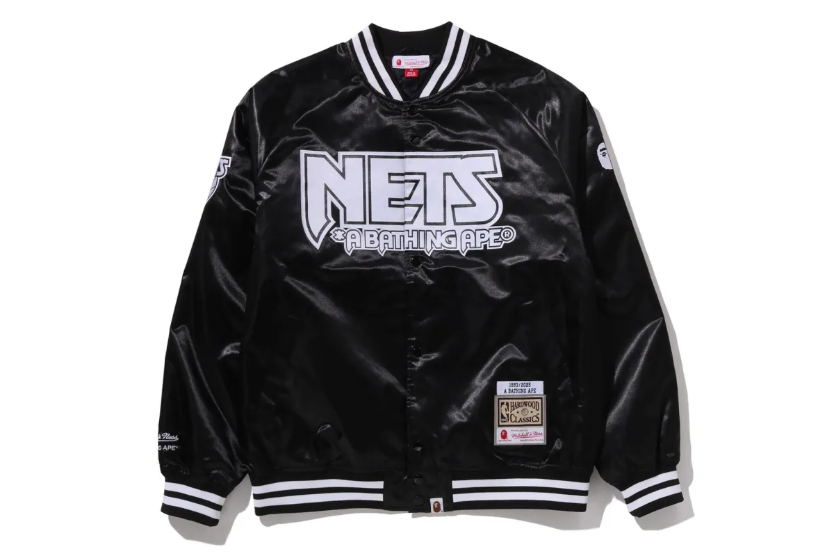 【 BAPE X M&N NBA 】NEW JERSEY NETS SATIN JACKET made by Bape