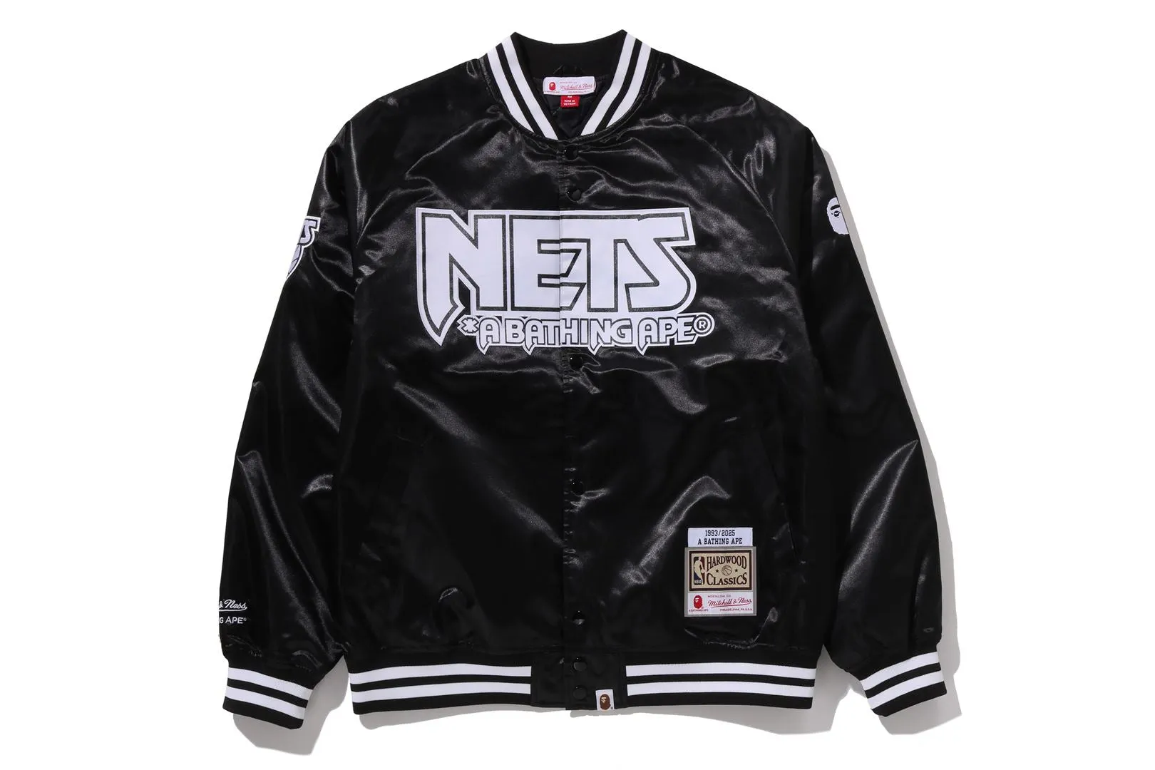【 BAPE X M&N NBA 】NEW JERSEY NETS SATIN JACKET sold by Bape