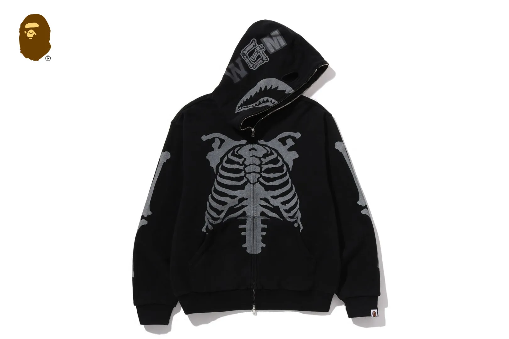 SKELETON SHARK HEAVY WASHED CROPPED FIT FULL ZIP HOODIE sold by Bape