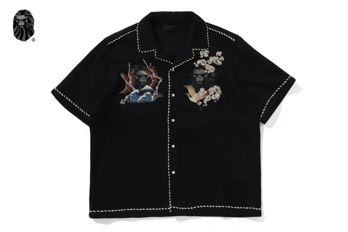 BAPE BLACK PEARL EMB CAMP SHIRT made by Bape