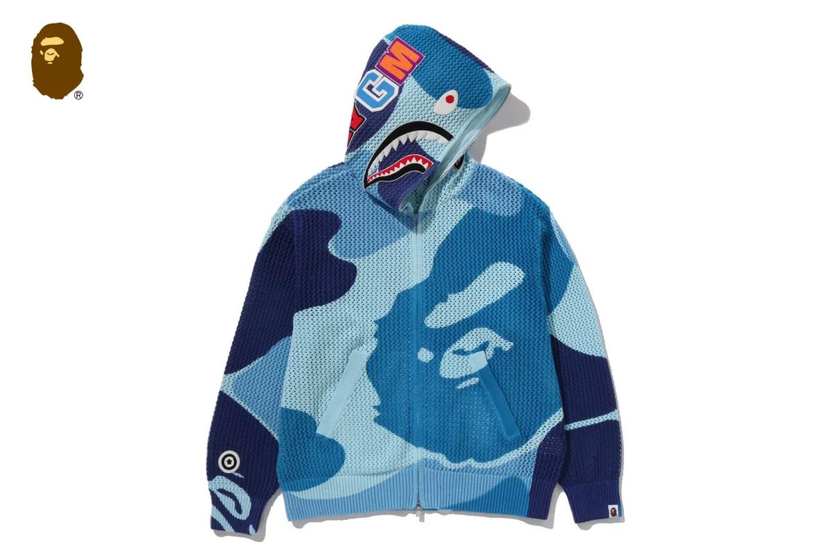 ABC CAMO CROCHET SHARK RELAXED FIT FULL ZIP HOODIE sold by Bape