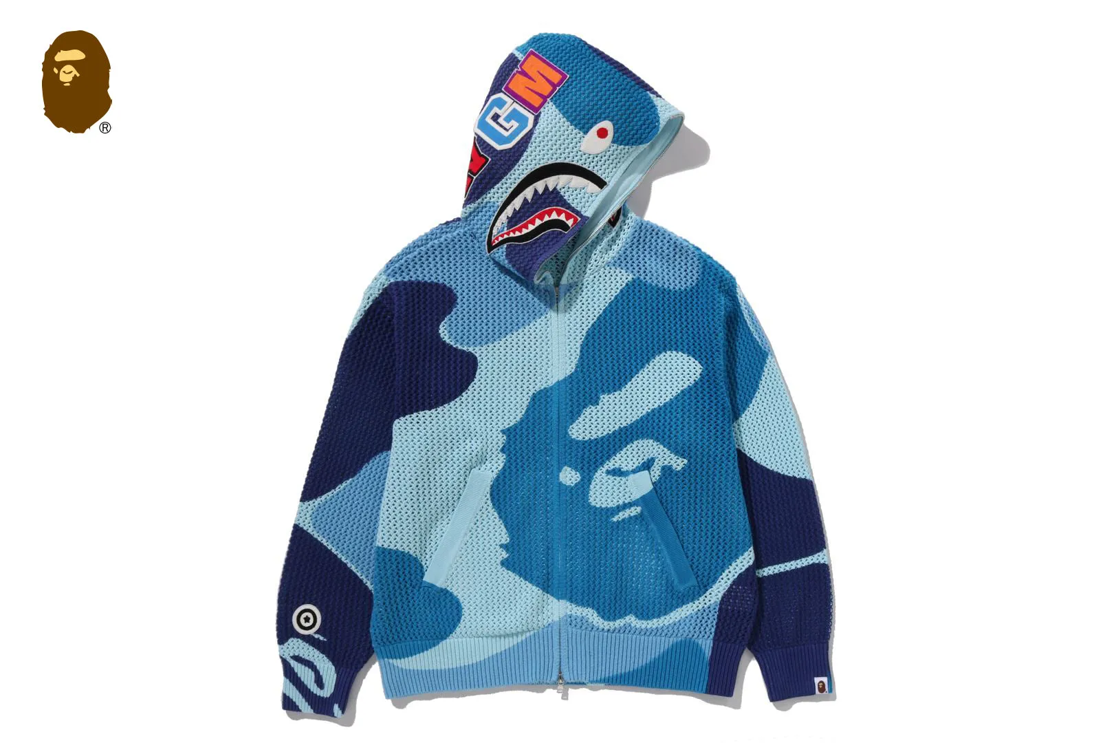 ABC CAMO CROCHET SHARK RELAXED FIT FULL ZIP HOODIE sold by Bape