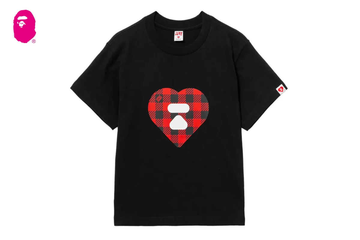 TARTAN PLAID HEART PRINTED TEE made by Bape