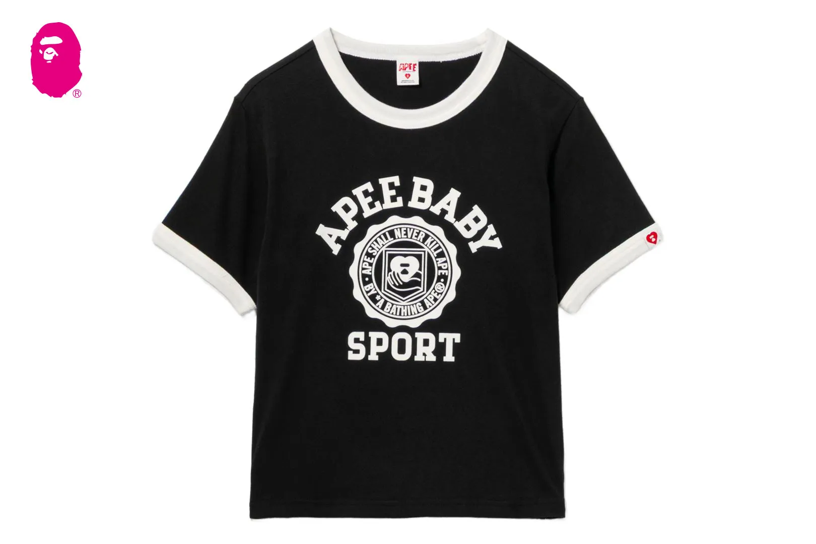 COLLEGE PRINT RINGER CROP TEE sold by Bape