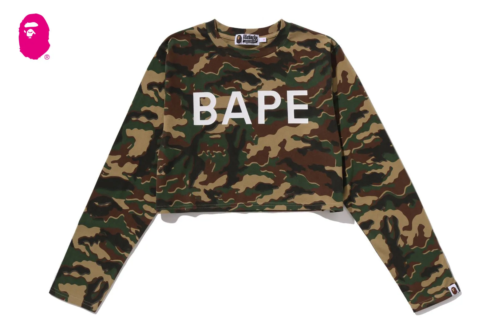 GLITCH WOODLAND CAMO BAPE CROPPED L/S TEE sold by Bape