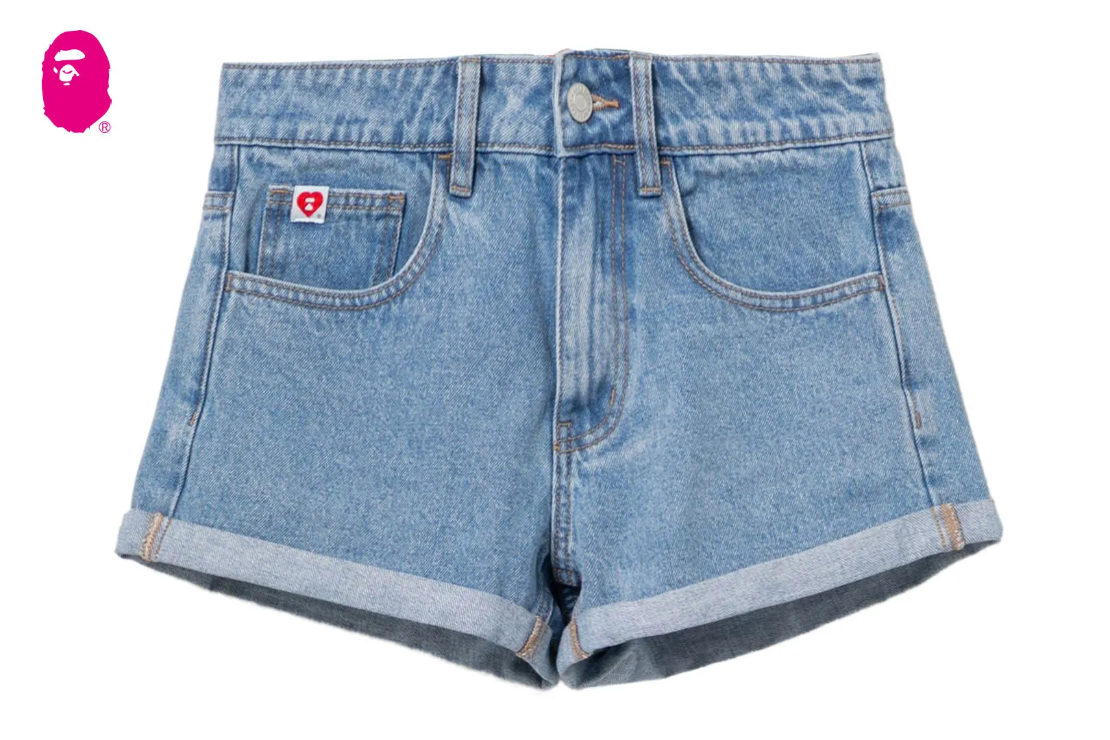 PU BADGE DENIM SHORTS sold by Bape