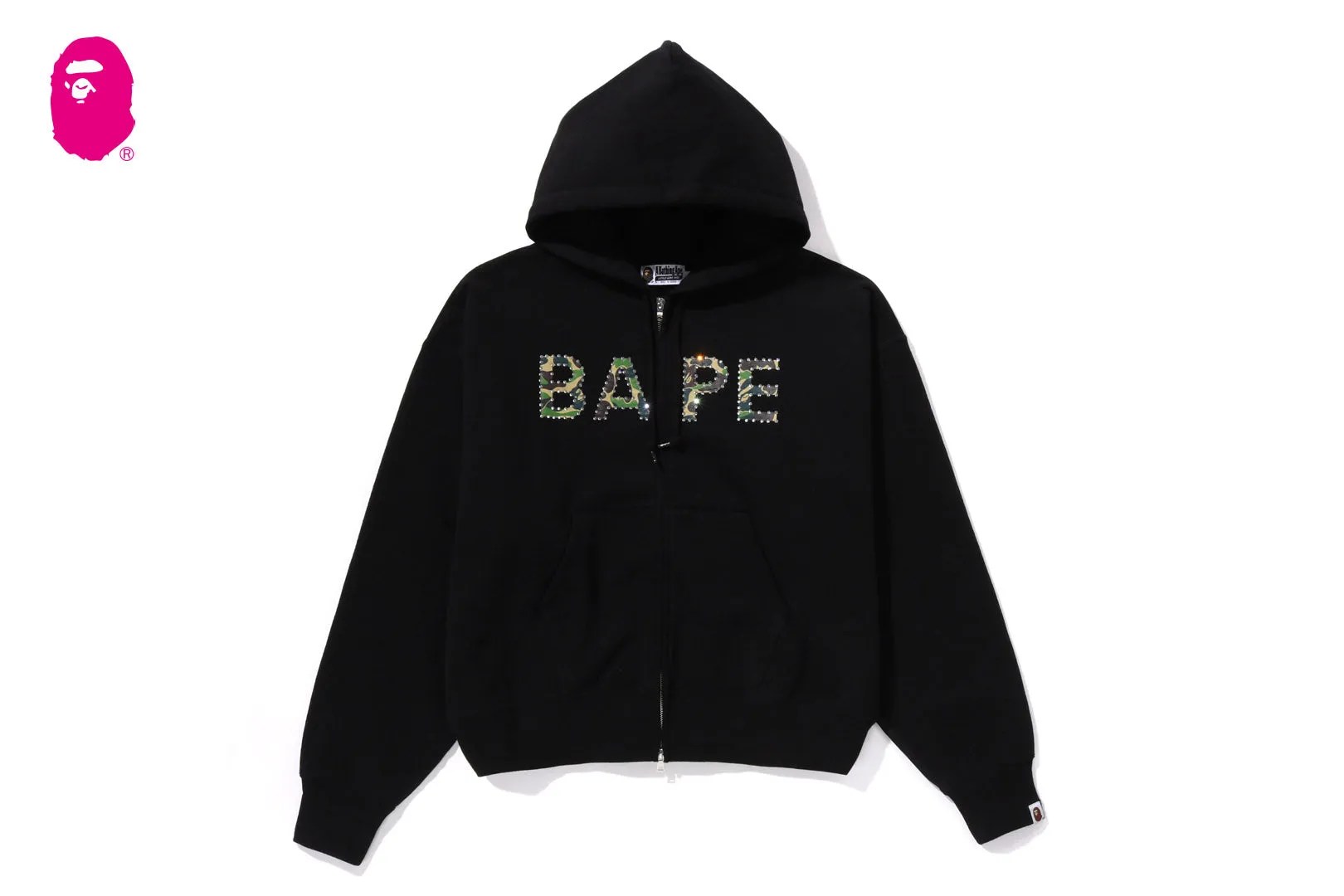 ABC CAMO CRYSTAL LOGO WIDE ZIP HOODIE sold by Bape