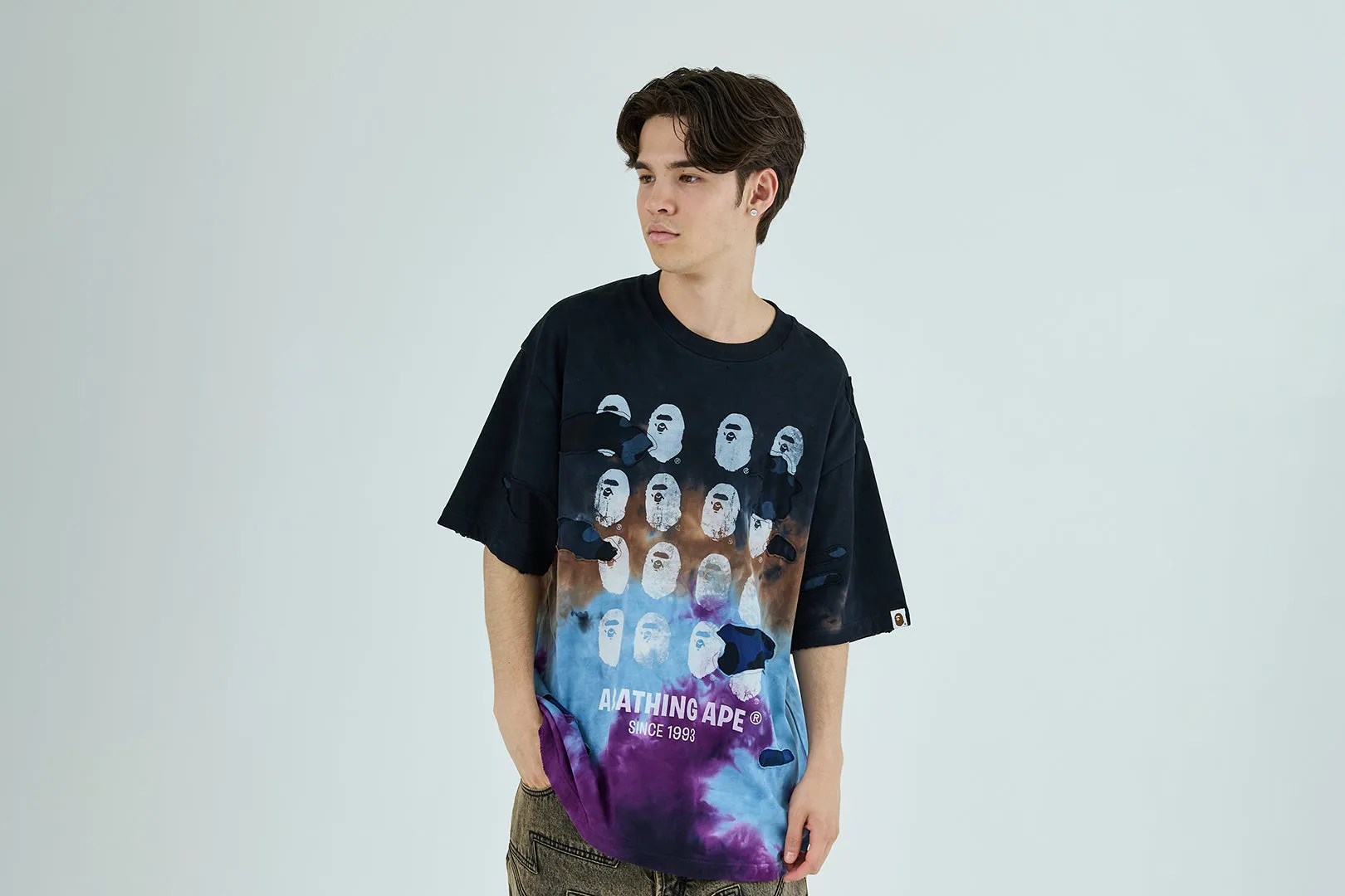 COLOR CAMO TIE DYE DESTROYED MULTI LOGO RELAXED FIT TEE sold by Bape product image thumbnail 2