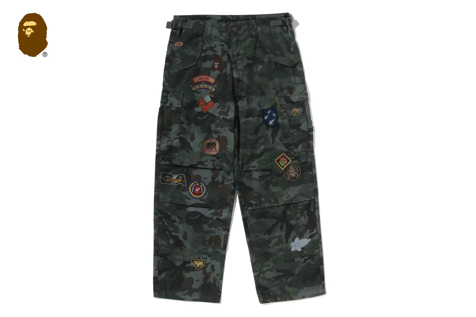HYBRID CAMO MULTI BADGE CARGO PANTS sold by Bape