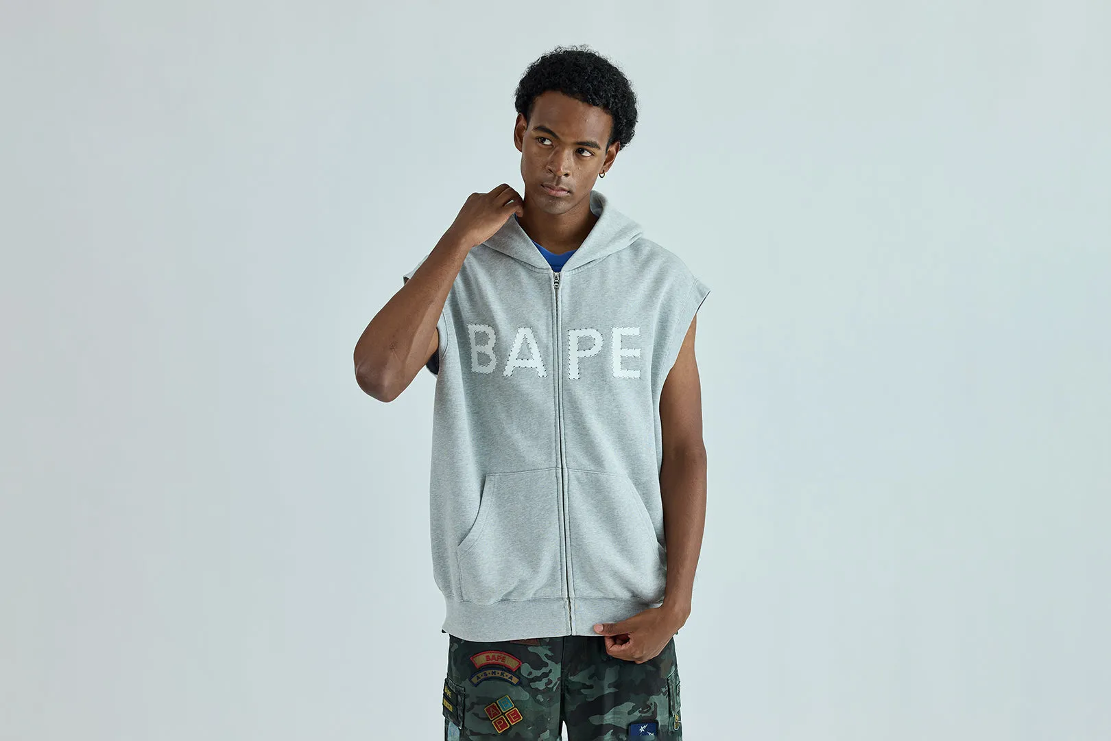 HEAVY WASHED RHINESTONE SLEEVELESS RELAXED FIT ZIP HOODIE sold by Bape product image thumbnail 2
