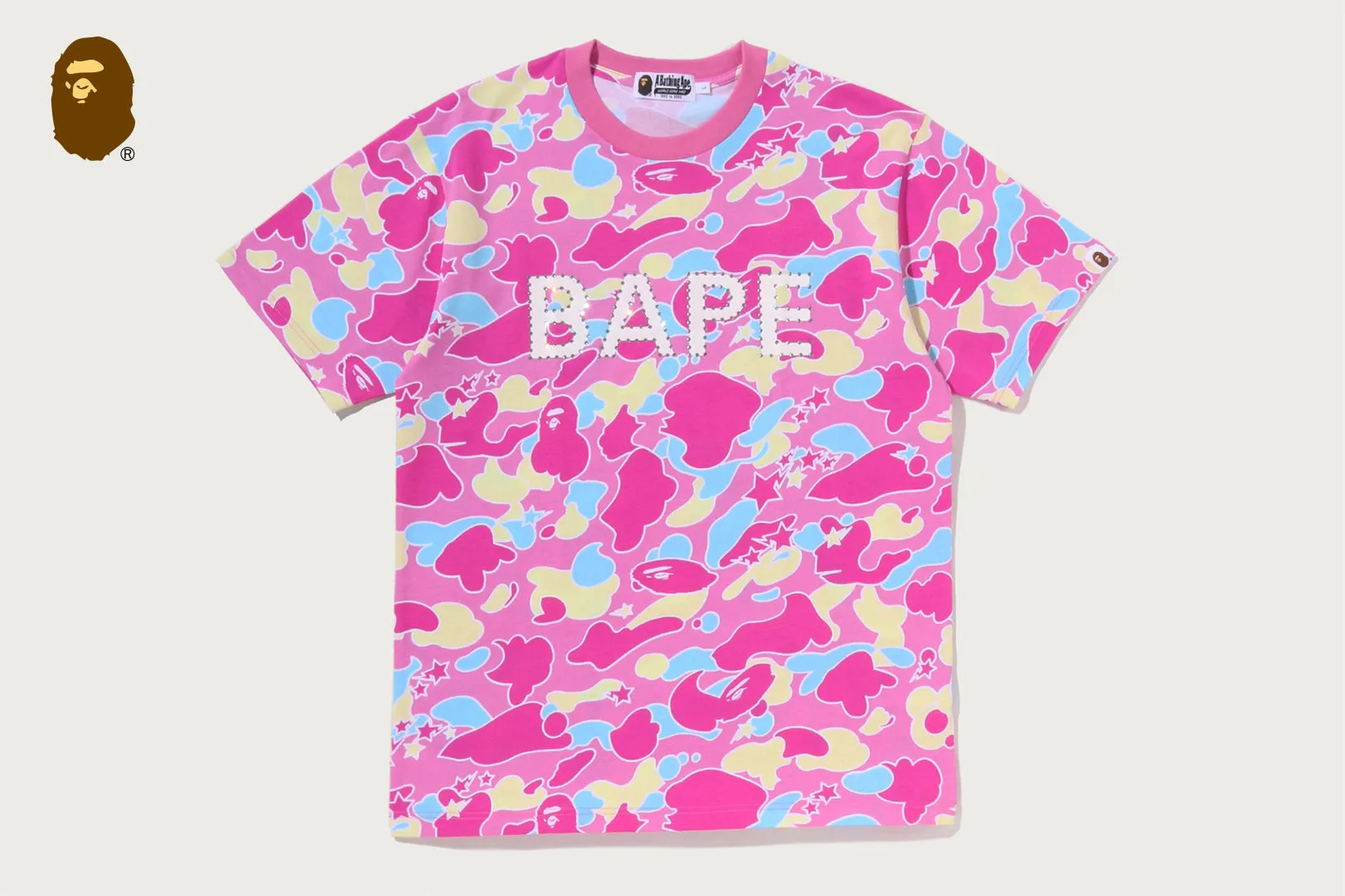 STA CAMO RHINESTONE BAPE LOGO TEE sold by Bape