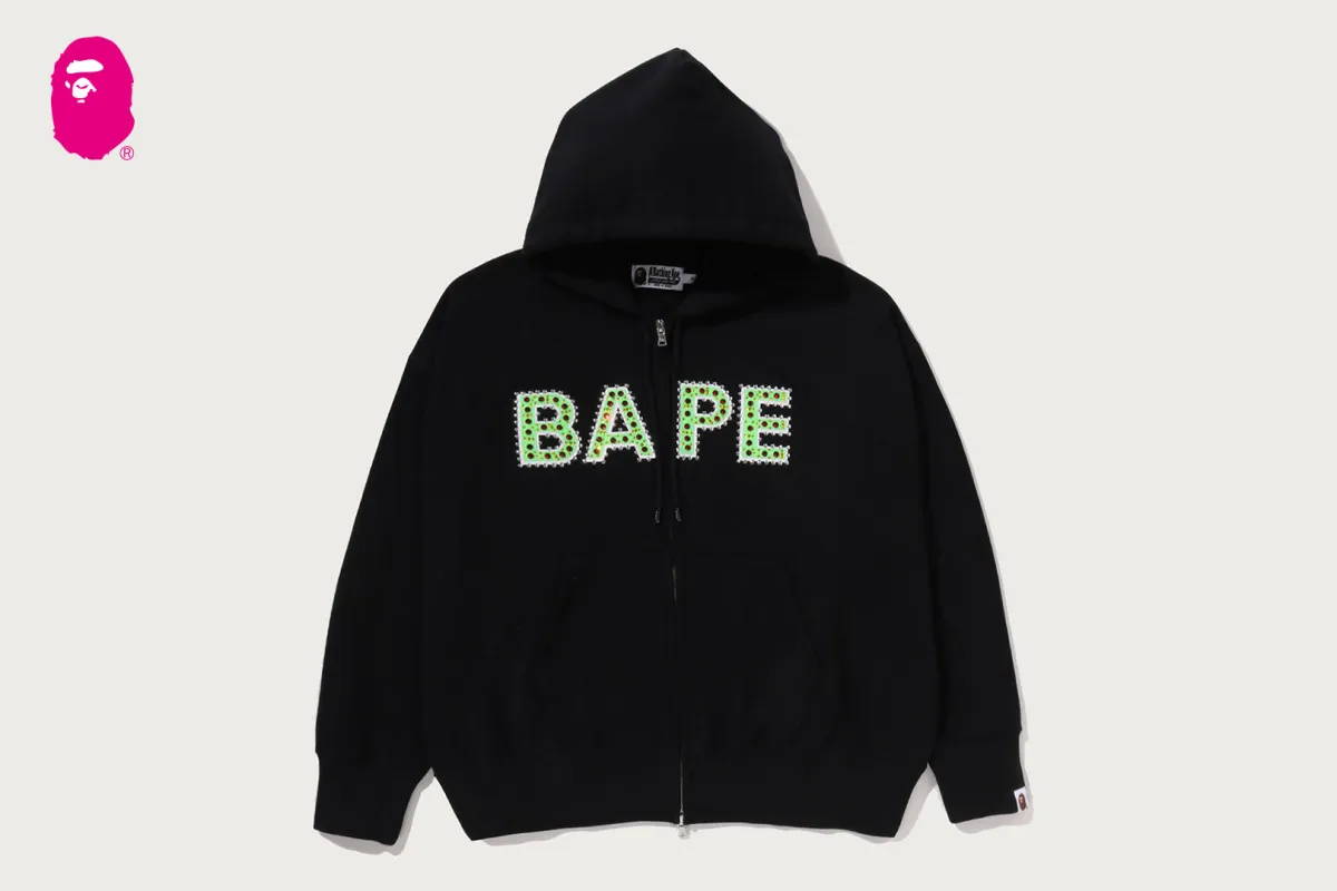 BAPE LOGO CRYSTAL STONES OVERSIZED ZIP HOODIE made by Bape