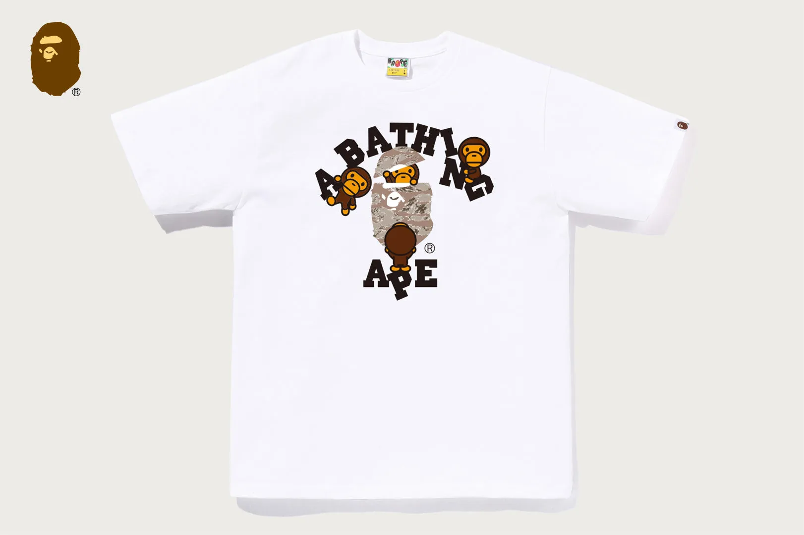 TIGER CAMO COLLEGE MILO TEE sold by Bape