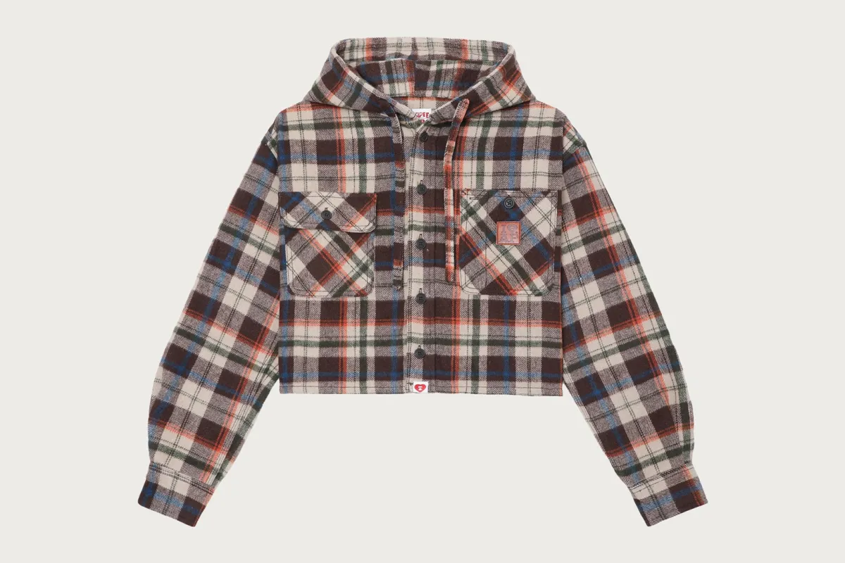 HEART PATCH FLANNEL CHECK HOODIE SHIRT made by Bape