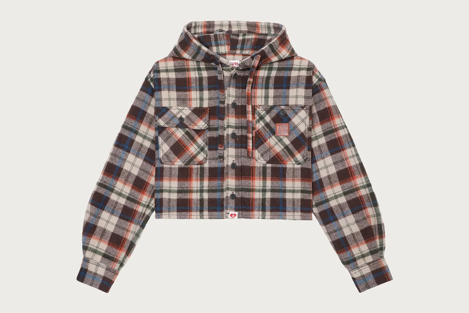 HEART PATCH FLANNEL CHECK HOODIE SHIRT sold by Bape