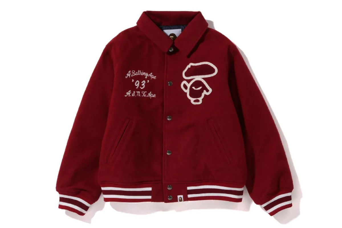 A BATHING APE MELTON VARSITY JACKET sold by Bape