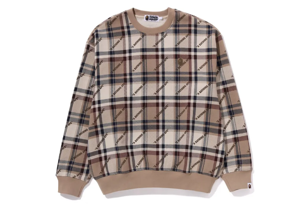 A BATHING APE LOGO CHECK PATTERN CREWNECK sold by Bape