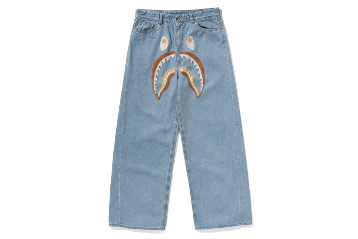 SHARK EMBROIDERY BAGGY DENIM PANTS #2 made by Bape