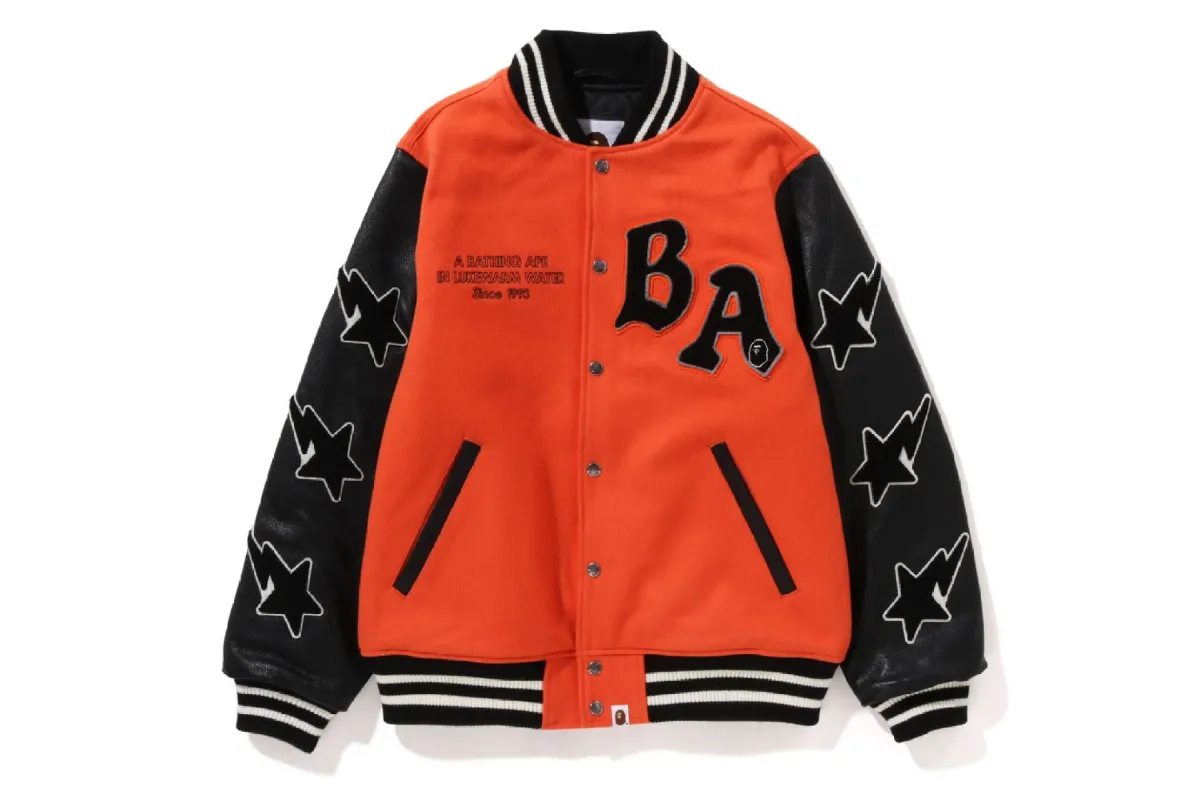 A BATHING APE RELAXED FIT VARSITY JACKET sold by Bape
