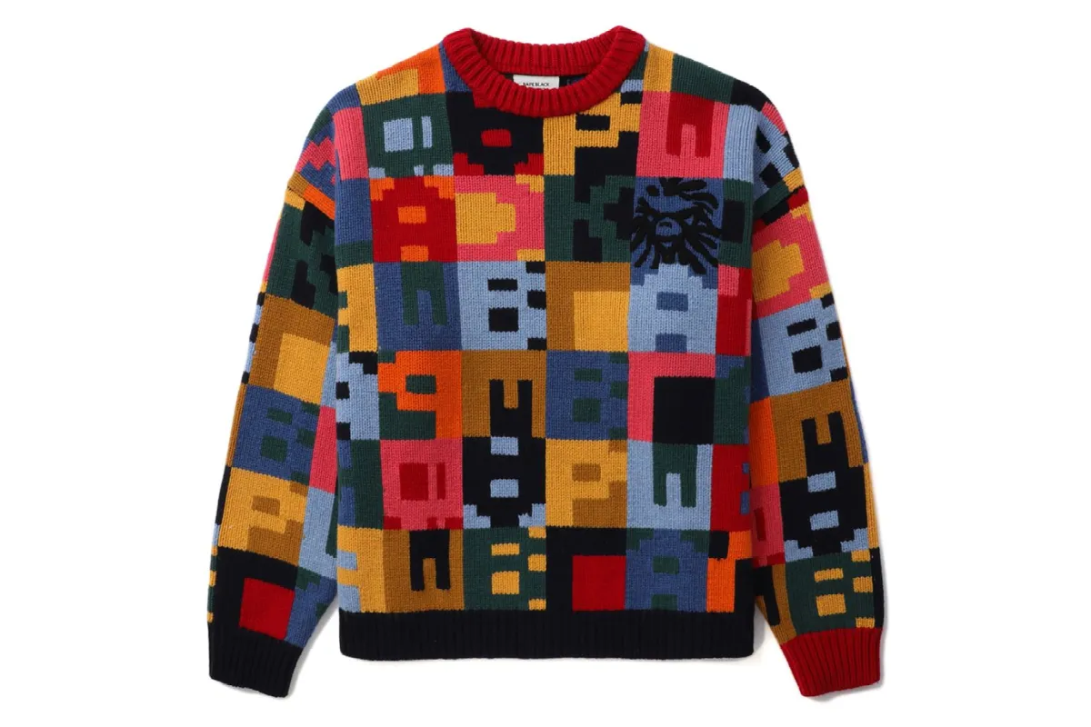 BAPE BLACK COLOR PATCHWORK JACQUARD KNIT SWEATER sold by Bape