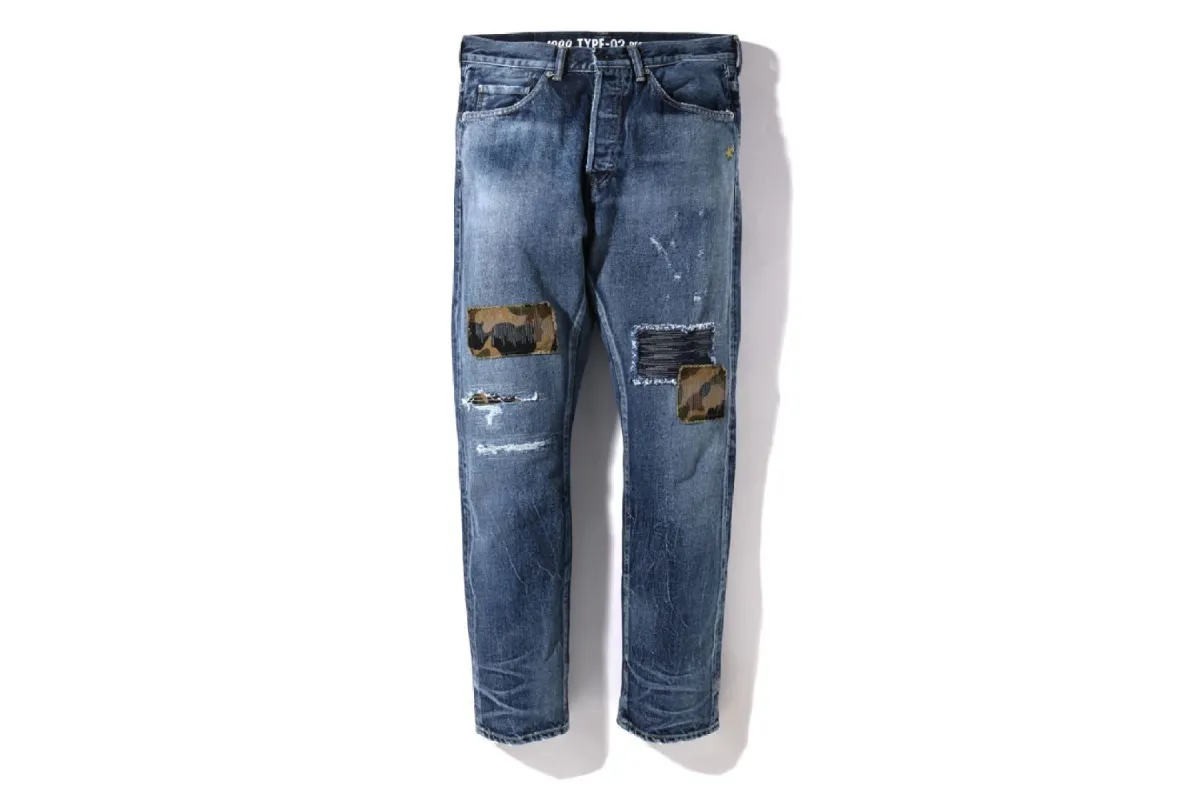 パンツ BAPE 1ST CAMO LOOSE FIT DENIM PANTS BAPE Black 1st Camo Destroyed Loose Fit 12 Oz Denim Jeans A