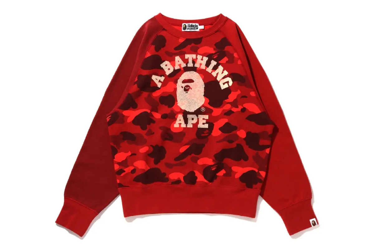 COLLEGE CRAZY COLOR CAMO RAGLAN CREWNECK sold by Bape