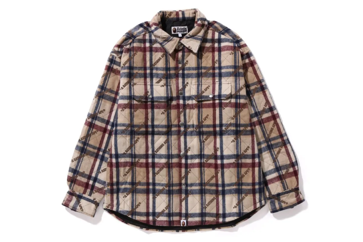 A BATHING APE LOGO CHECK PATTERN  PADDED FLANNEL SHIRT JACKET sold by Bape