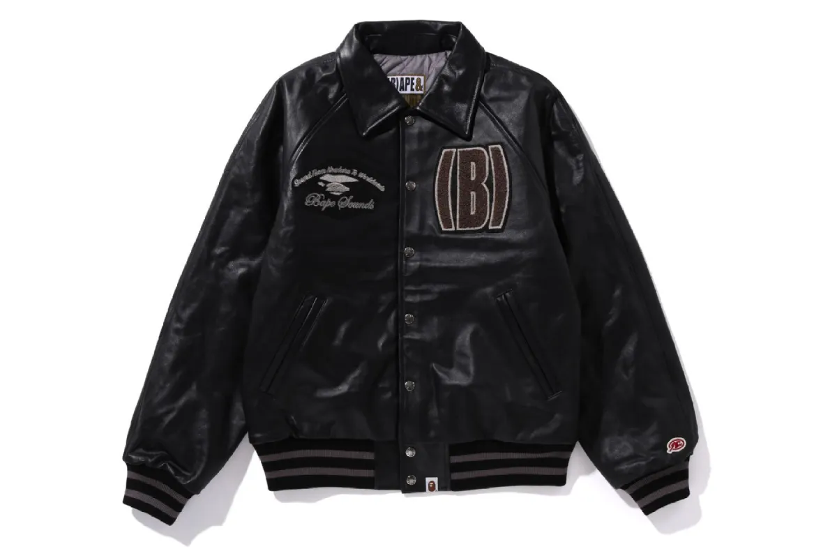 (B)APE LEATHER VARSITY JACKET sold by Bape