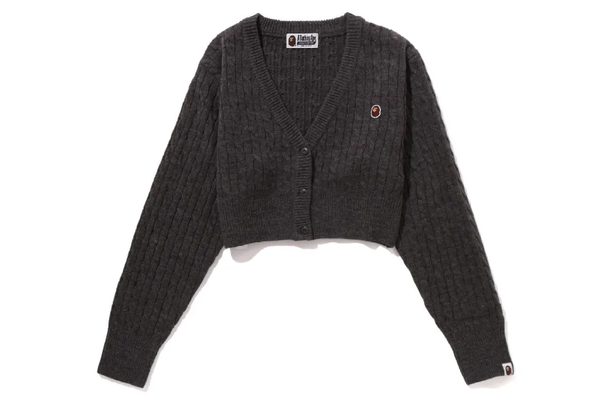 CABLE CROPPED KNIT CARDIGAN sold by Bape