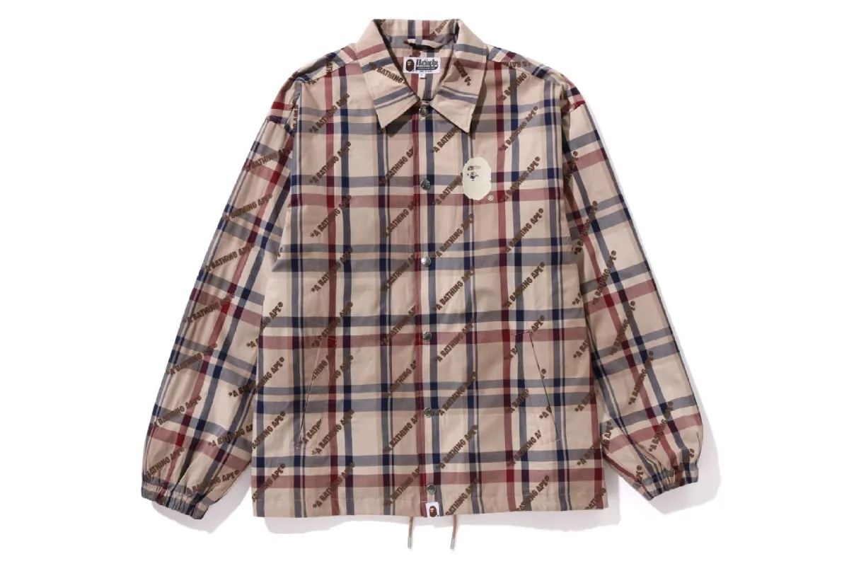 A BATHING APE LOGO CHECK PATTERN COACH JACKET sold by Bape