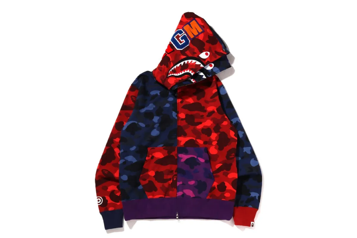 CRAZY SHARK WIDE FIT FULL ZIP DOUBLE HOODIE sold by Bape