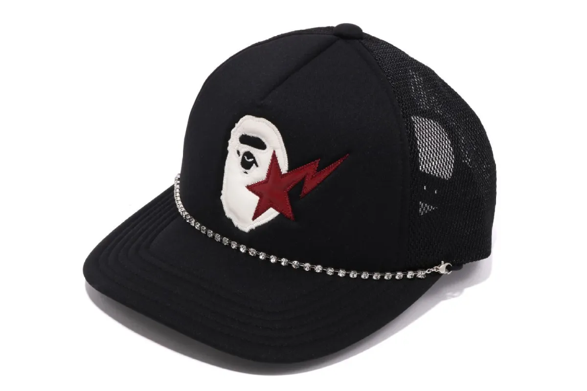 STA APE HEAD LEATHER PATCHED MESH CAP sold by Bape