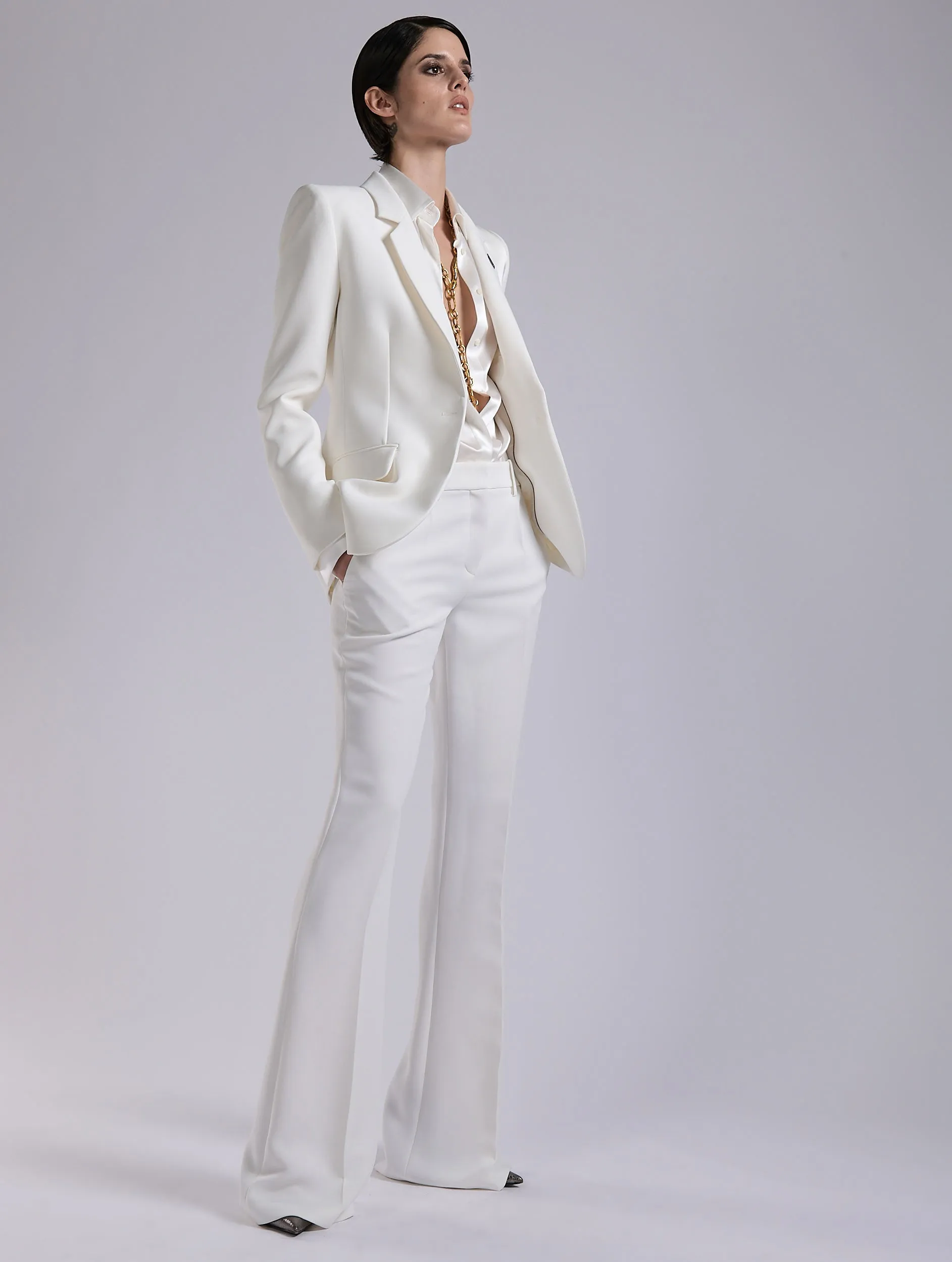 Veste à manches zippées en crêpe et satin ivoire sold by Barbara Bui product image thumbnail 3