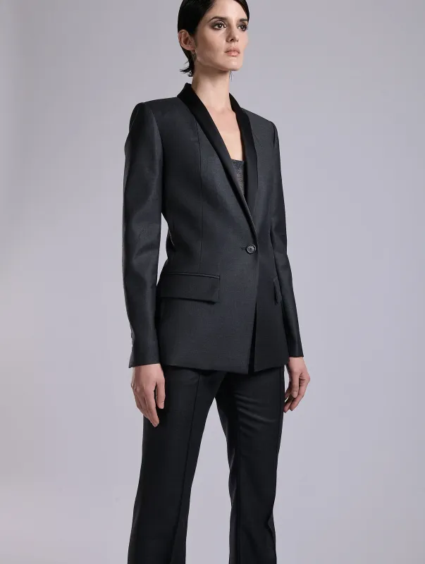 Veste à col satin en sergé laine cachemire grise sold by Barbara Bui