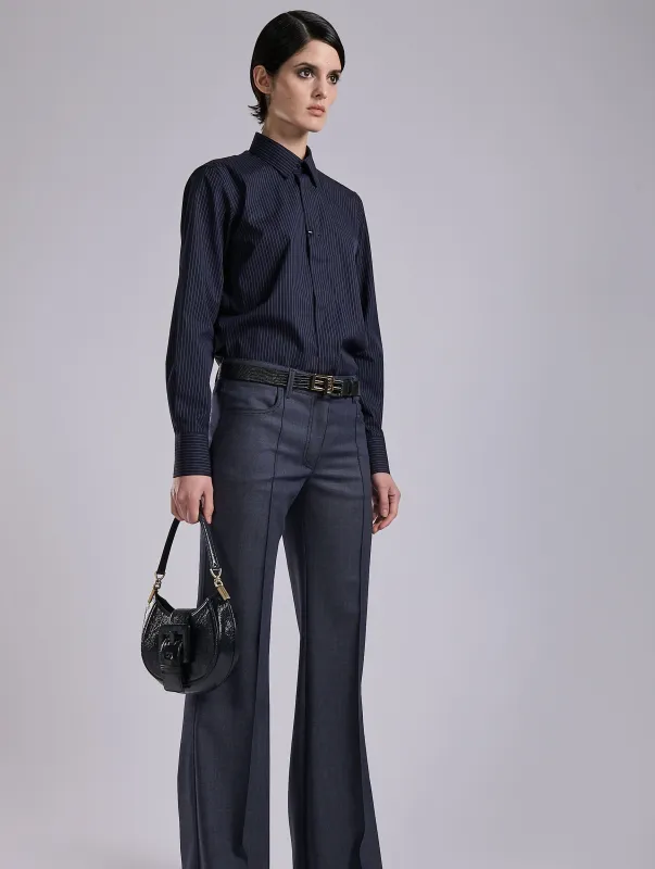 Chemise en popeline de coton bleue à micro rayures sold by Barbara Bui