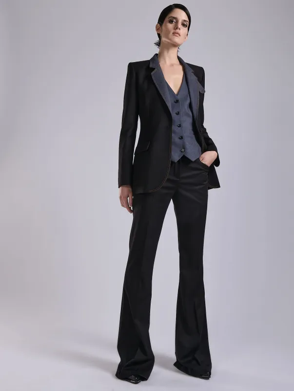 Veste bimatière en sergé stretch noire sold by Barbara Bui