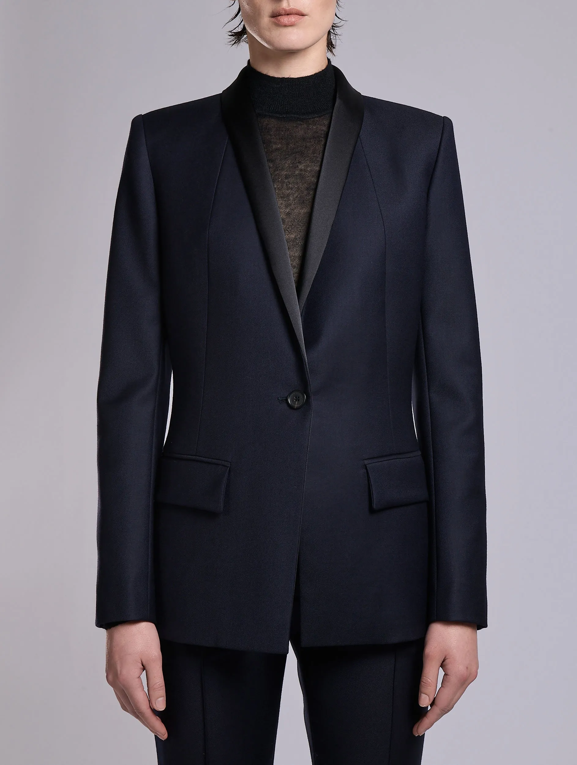 Veste à col satin en sergé laine cachemire marine sold by Barbara Bui product image thumbnail 5