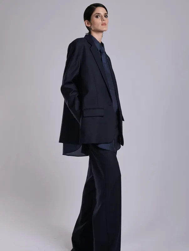 Veste droite en sergé de laine et cachemire marine made by Barbara Bui