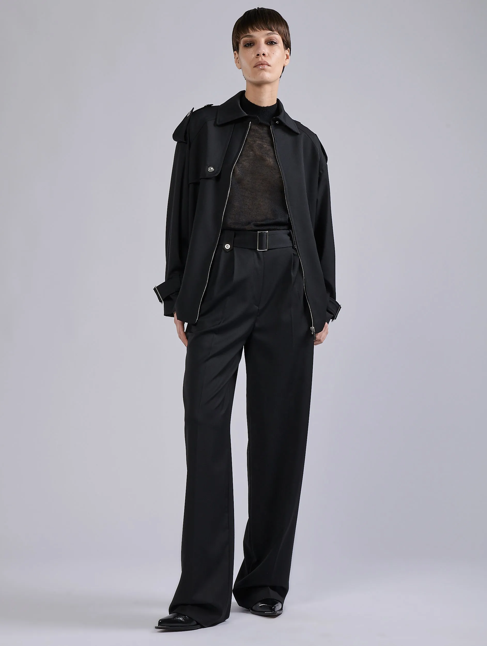 Blouson oversized en gabardine de laine noir sold by Barbara Bui product image thumbnail 3